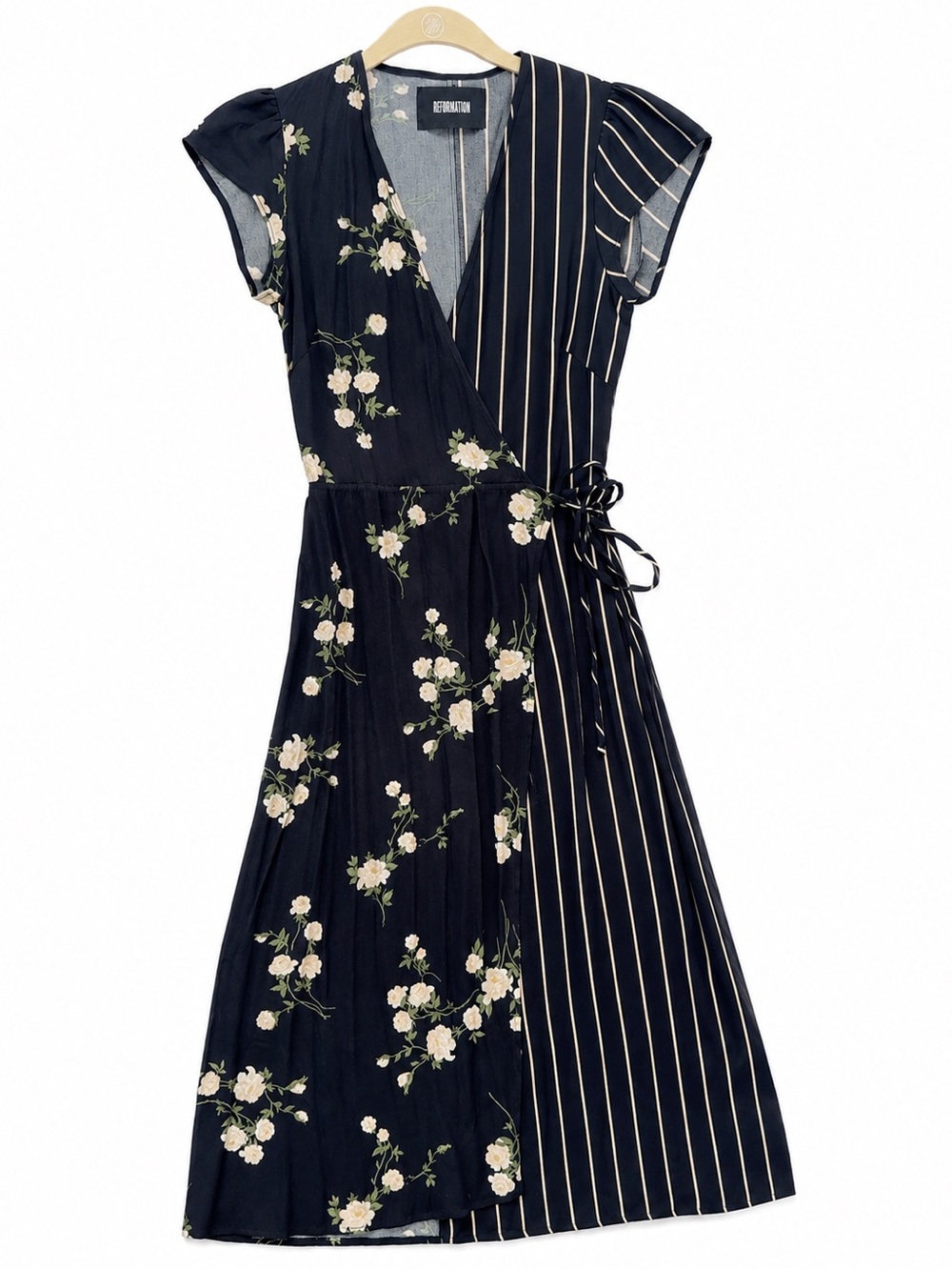 NWOT Reformation Mixed-Print Wrap Dress
